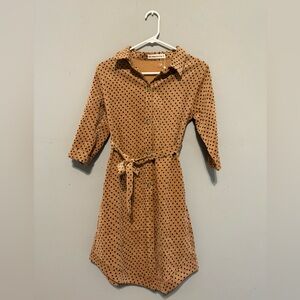 Tan Long Sleeve Mini Dress with Black Hearts